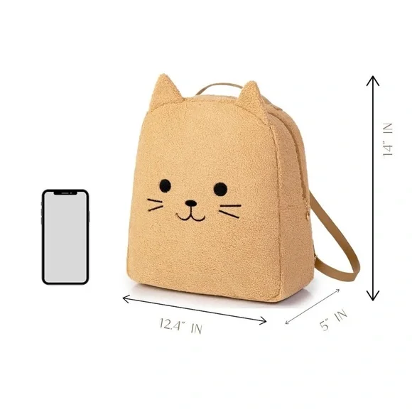 Adorable Tan Cat Backpack with Pink Heart Charm - Picture 6 of 11